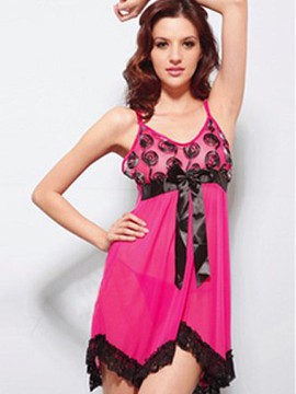 Tolle Chiffon Sexy Bateau Verlockend Rot Babydoll