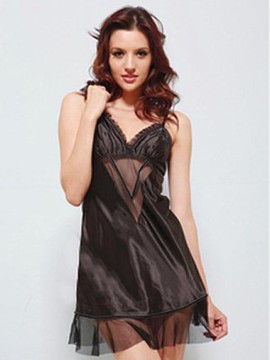 Riemen Satin Schwarz Tiefer V-Ausschnitt Babydoll