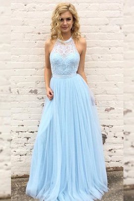 Nackenband A-Line Ärmellos Prinzessin Normale Taille Tüll Handgemacht Abendkleid