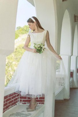 A-Line Bateau Ärmellos Wadenlanges Brautkleid mit Natürlicher Taille