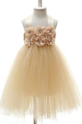 A-Line Ärmelloses Kurzes Blumenmädchenkleid aus Organza mit Empire Taille