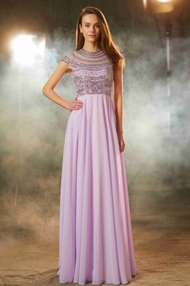 A Linie Perlenbesetztes Reißverschluss Chiffon Abendkleid mit kurzen Ärmeln