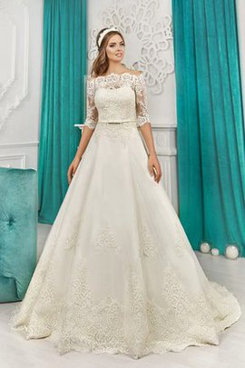 A-Line Natürliche Taile Bodenlanges Brautkleid mit Gericht Schleppe mit Halben Ärmeln