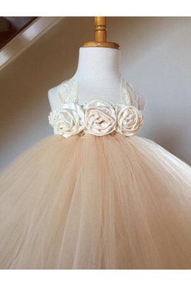 Tüll Plissiertes Nackenband Duchesse-Linie Knöchellanges Blumenmädchenkleid