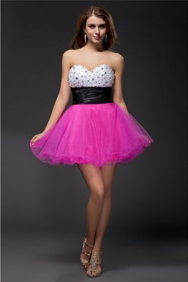 Organza Elastischer Gewebter Satin Prinzessin Cocktailkleid mit Schleife mit Perlen