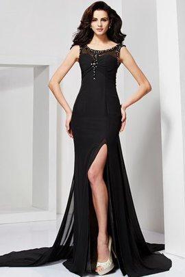 Chiffon Etui Perlenbesetztes Abendkleid mit Rüschen mit Reißverschluss