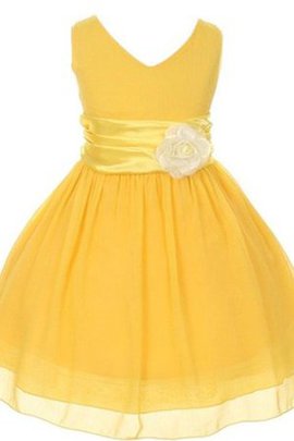 A-Line V-Ausschnitt Ärmelloses Blumenmädchenkleid mit Blume