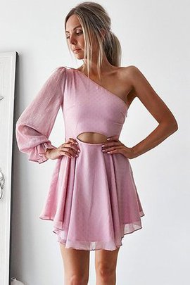 Lange Ärmeln A-Linie Fantastisch Chiffon Normale Taille Mini Abschlusskleid mit Rüschen