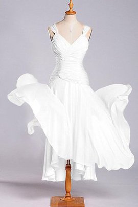 A-Linie Reißverschluss Ärmellos Wadenlanges Brautjungfernkleid mit V-Ausschnitt