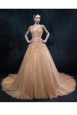 Klassisches V-Ausschnitt Extravagantes Tiefer V-Ausschnitt Ballkleid mit Applike