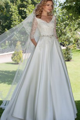 Ärmelloses Extravagantes Romantisches Brautkleid mit Applikation mit Halben Ärmeln