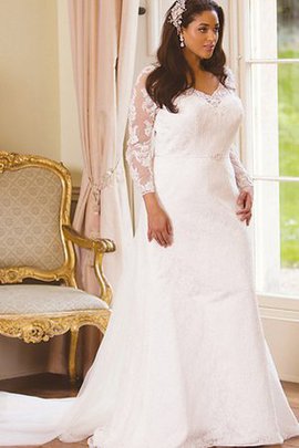 A-Line Perlenbesetztes Elegantes Brautkleid mit Gericht Schleppe mit Applikation