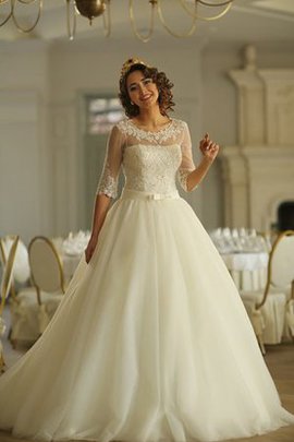 Tüll A-Line Schaufel-Ausschnitt Gericht Schleppe Brautkleid mit Natürlicher Taille