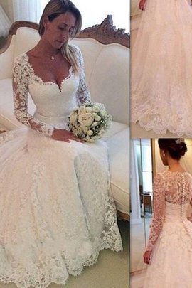 Duchesse-Linie Gericht Schleppe Langärmeliges Brautkleid mit Bordüre aus Tüll