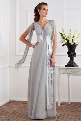 V-Ausschnitt Chiffon Anständiges Abendkleid mit Bordüre mit Reißverschluss