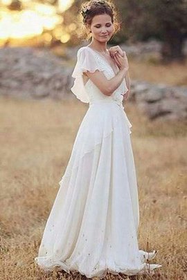 Chiffon Prinzessin Attraktiv A-Line Bodenlanges Brautkleid mit Kurzen Ärmeln