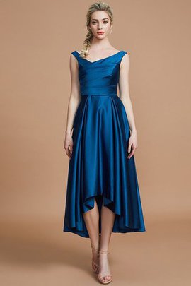 Asymmetrisch V-Ausschnitt Prinzessin A-Line Brautjungfernkleid aus Satin