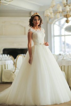 Tüll Duchesse-Linie Normale Taille Brautkleid mit Bordüre mit Gekappten Ärmeln