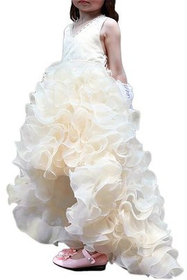 A-Line Organza Rocklänge-asymmetrisches Blumenmädchenkleid mit Blume mit Rüschen