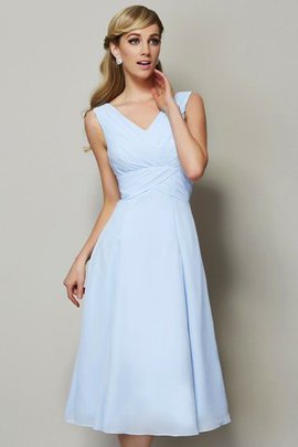 Reißverschluss Drapiertes Chiffon Prinzessin Brautjungfernkleid mit V-Ausschnitt