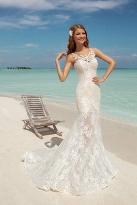 Seeküste Ärmelloses Elegantes Brautkleid mit Rücken Schnürung mit Kapelle Schleppe