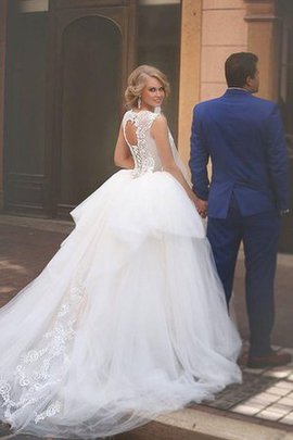 Duchesse-Linie Bodenlanges Kurzes Brautkleid mit Applike mit Schlüsselloch Rücken