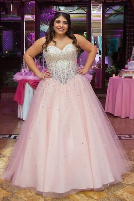 Perlenbesetztes Ärmelloses Duchesse-Linie Normale Taille Herz-Ausschnitt Ballkleid