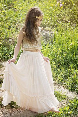 A-Linie Chiffon Prinzessin Unverwechselbar Bodenlanges Blumenmädchenkleid mit Blume