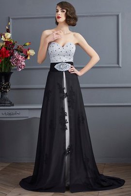 A Linie Empire Taille Chiffon Ärmelloses Perlenbesetztes Abendkleid