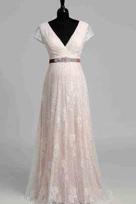 A-Line Plissiertes Romantisches Brautkleid mit Rüschen mit Schleife