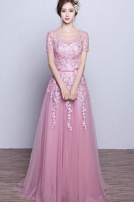 Kurze Ärmeln Bodenlanges Ballkleid mit Bordüre mit Gürtel