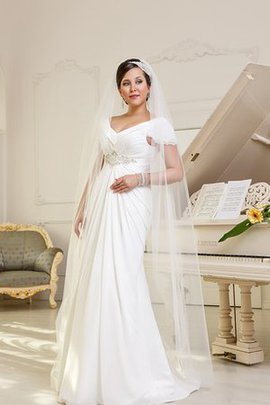 Chiffon Sweep Zug Schlichtes Romantisches Brautkleid mit Rücken Schnürung