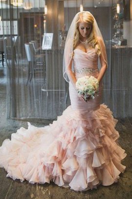 Ärmelloses Herrlich Organza Natürliche Taile Meerjungfrau Brautkleid mit Rüschen