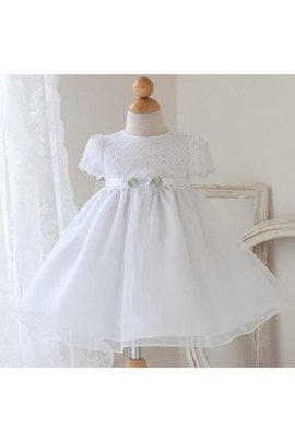 A-Line Knöchellanges Lockeres Blumenmädchenkleid mit Rüschen aus Organza