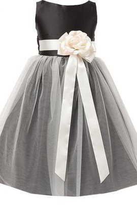 Ärmellos Bateau Blumenmädchenkleid mit Gürtel mit Blume