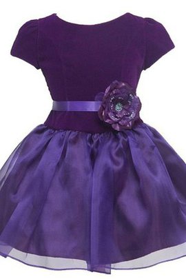 A-Line Kurze Ärmeln Kurzes Blumenmädchenkleid aus Satin mit Blume