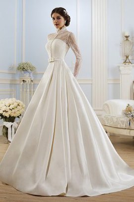 A-Line Lange Ärmeln Satin Modern Konservatives Brautkleid