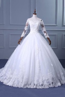 Klassisches Langärmeliges Wadenlanges Brautkleid mit Kathedraler Schleppe mit Applike