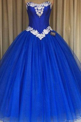 Herz-Ausschnitt Duchesse-Linie Bodenlanges Partykleid mit Bordüre mit Applike