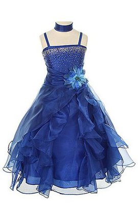 A-Line Organza Knöchellanges Blumenmädchenkleid mit Blume mit Reißverschluss