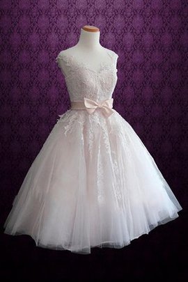 A-Line Ärmelloses Mini Brautkleid mit Schmetterlingsknoten mit Knöpfen