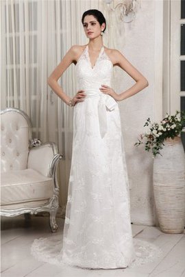 V-Ausschnitt Enges Sittsames Brautkleid mit Bordüre mit Empire Taille