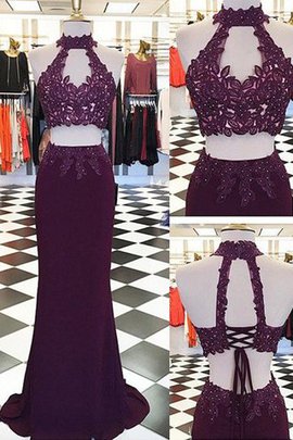 Nackenband Enges Ärmelloses Zweistück Abendkleid mit Empire Taille