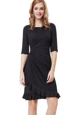 Chiffon Gerüschtes Knielanges Cocktailkleid mit Plissierungen mit Halben Ärmeln