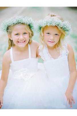 Tüll Prinzessin Ärmelloses Blumenmädchenkleid mit Blume mit Kreuz