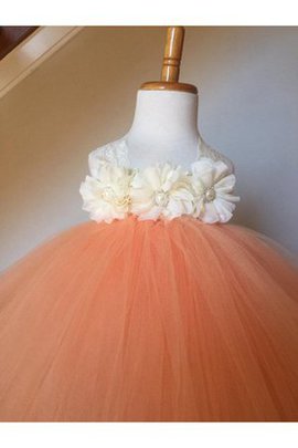 Tüll Duchesse-Linie Bodenlanges Blumenmädchenkleid mit Blume mit Empire Taille