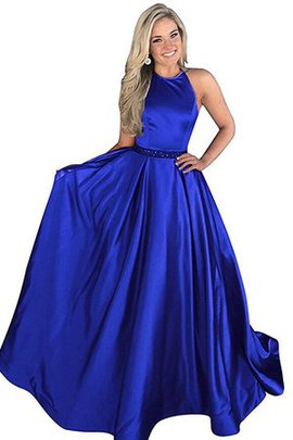 A Linie Neuere Nackenband Sweep Train Prinzessin Ballkleid aus Satin mit Perlen