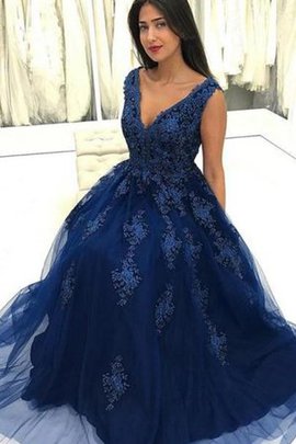 Attraktiv A-Line Prinzessin Normale Taille Ärmelloses Bodenlanges Abendkleid mit Perlen