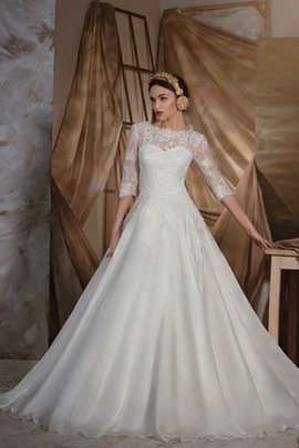 Organza Halbe Ärmeln Bodenlanges Brautkleid mit Bordüre mit Natürlicher Taille