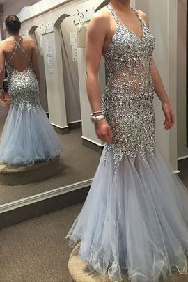 Paillettenbesetztes Meerjungfrau Stil XXL Bodenlanges Ballkleid aus Tüll